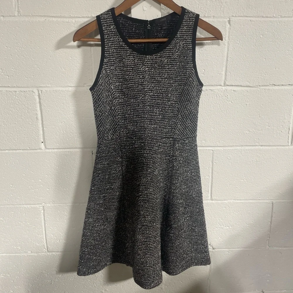 J.Crew Black|White Tweed Wool Blend Sleeveless Flare Dress Sz 0